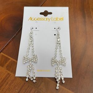 Accessory Label Rhinestone Hanging Bow Design Earrings NWT